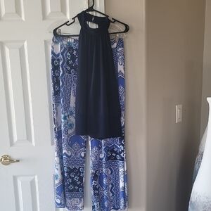 Navy and Blue Paisley Palazzo Pants